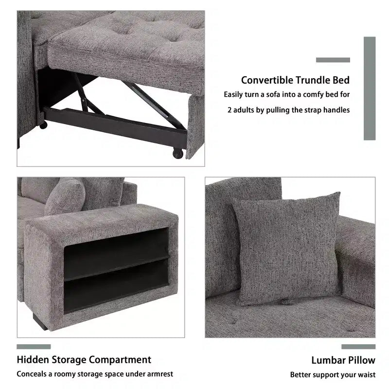 Divano letto estraibile componibile a L moderno 104.5 con 3 posti, chaise longue contenitore e 2 sgabelli per soggiorno