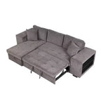Divano letto estraibile componibile a L moderno 104.5 con 3 posti, chaise longue contenitore e 2 sgabelli per soggiorno