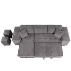 Divano letto estraibile componibile a L moderno 104.5 con 3 posti, chaise longue contenitore e 2 sgabelli per soggiorno