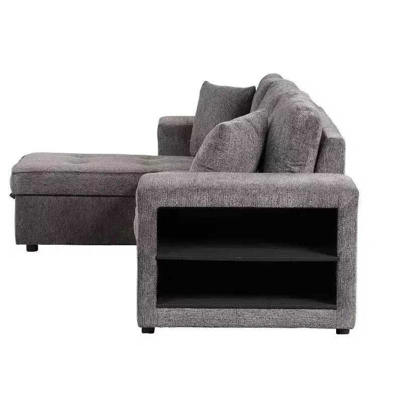 Divano letto estraibile componibile a L moderno 104.5 con 3 posti, chaise longue contenitore e 2 sgabelli per soggiorno