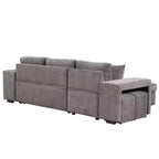 Divano letto estraibile componibile a L moderno 104.5 con 3 posti, chaise longue contenitore e 2 sgabelli per soggiorno