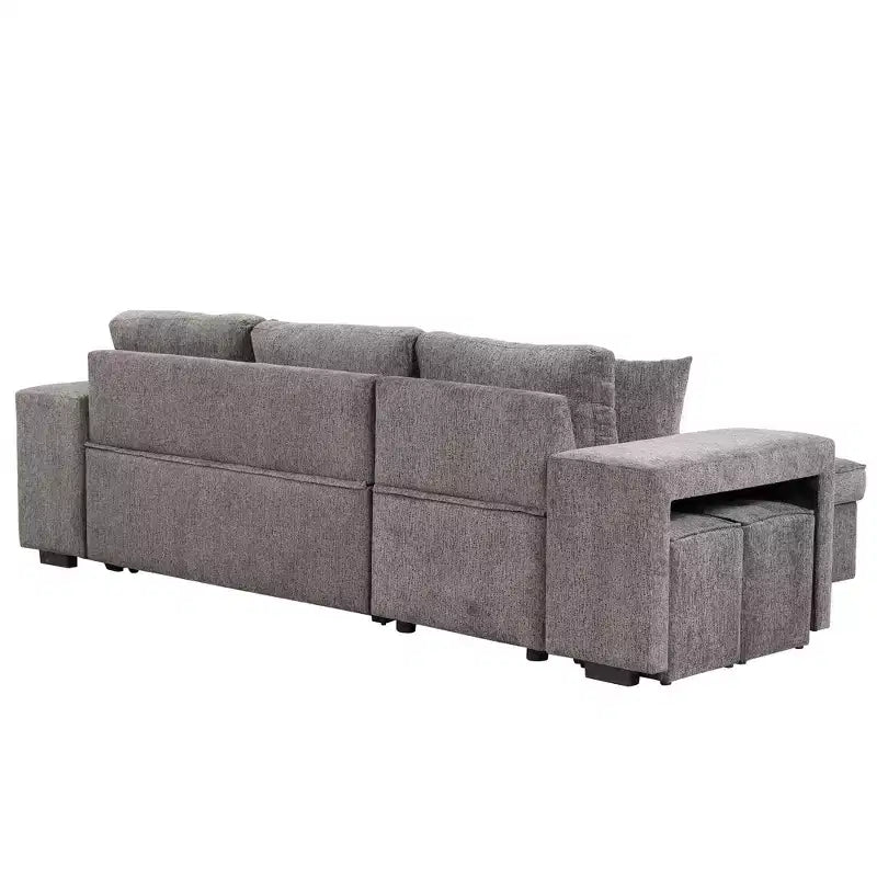 Divano letto estraibile componibile a L moderno 104.5 con 3 posti, chaise longue contenitore e 2 sgabelli per soggiorno