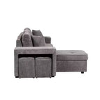 Divano letto estraibile componibile a L moderno 104.5 con 3 posti, chaise longue contenitore e 2 sgabelli per soggiorno