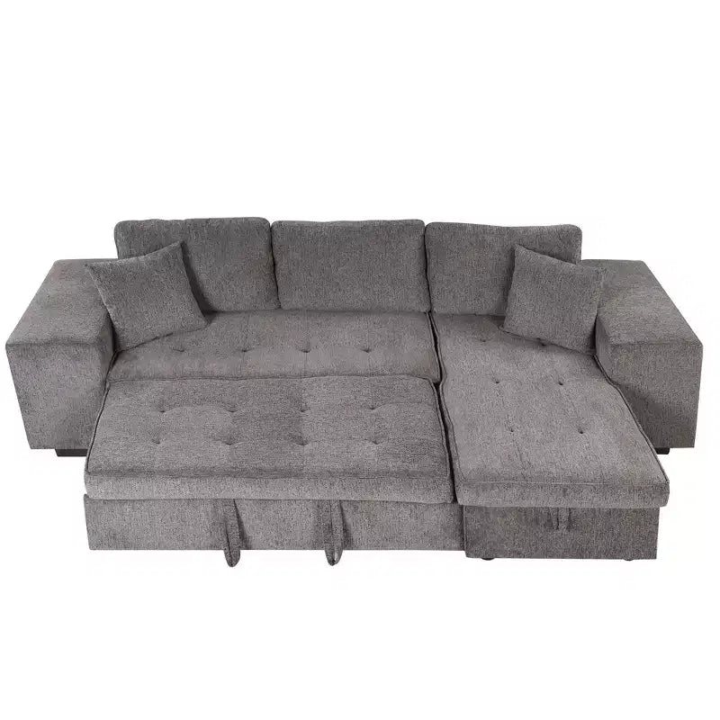 Divano letto estraibile componibile a L moderno 104.5 con 3 posti, chaise longue contenitore e 2 sgabelli per soggiorno