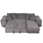 Divano letto estraibile componibile a L moderno 104.5 con 3 posti, chaise longue contenitore e 2 sgabelli per soggiorno