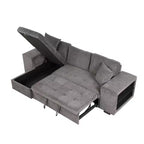 Divano letto estraibile componibile a L moderno 104.5 con 3 posti, chaise longue contenitore e 2 sgabelli per soggiorno
