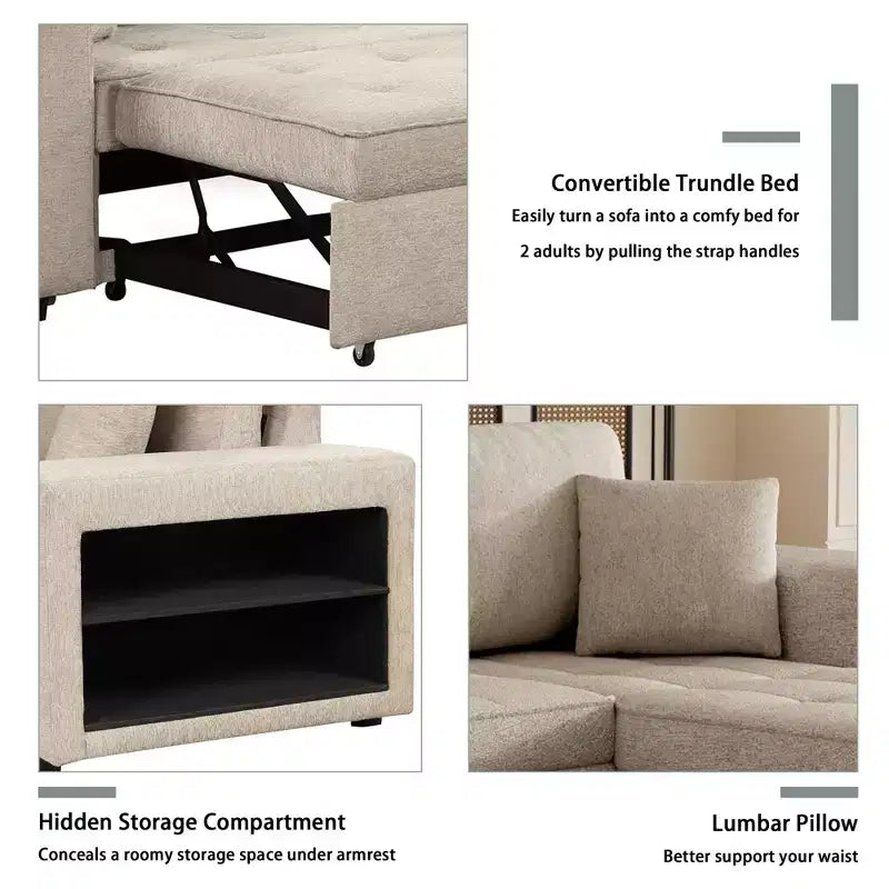 Divano letto estraibile componibile a L moderno 104.5 con 3 posti, chaise longue contenitore e 2 sgabelli per soggiorno