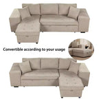 Divano letto estraibile componibile a L moderno 104.5 con 3 posti, chaise longue contenitore e 2 sgabelli per soggiorno