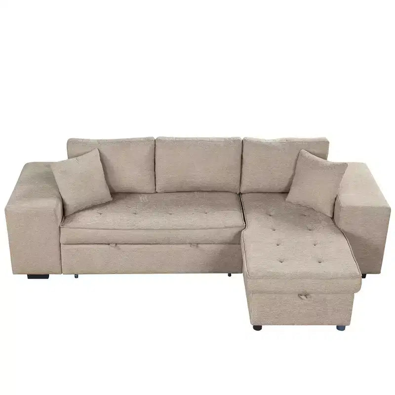 Divano letto estraibile componibile a L moderno 104.5 con 3 posti, chaise longue contenitore e 2 sgabelli per soggiorno