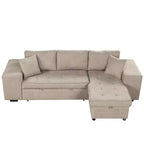 Divano letto estraibile componibile a L moderno 104.5 con 3 posti, chaise longue contenitore e 2 sgabelli per soggiorno