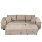 Divano letto estraibile componibile a L moderno 104.5 con 3 posti, chaise longue contenitore e 2 sgabelli per soggiorno