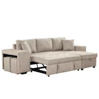 Divano letto estraibile componibile a L moderno 104.5 con 3 posti, chaise longue contenitore e 2 sgabelli per soggiorno