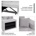 Divano letto estraibile componibile a L moderno 104.5 con 3 posti, chaise longue contenitore e 2 sgabelli per soggiorno