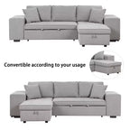 Divano letto estraibile componibile a L moderno 104.5 con 3 posti, chaise longue contenitore e 2 sgabelli per soggiorno