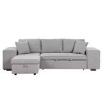 Divano letto estraibile componibile a L moderno 104.5 con 3 posti, chaise longue contenitore e 2 sgabelli per soggiorno