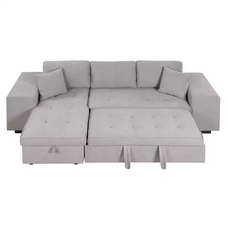 Divano letto estraibile componibile a L moderno 104.5 con 3 posti, chaise longue contenitore e 2 sgabelli per soggiorno