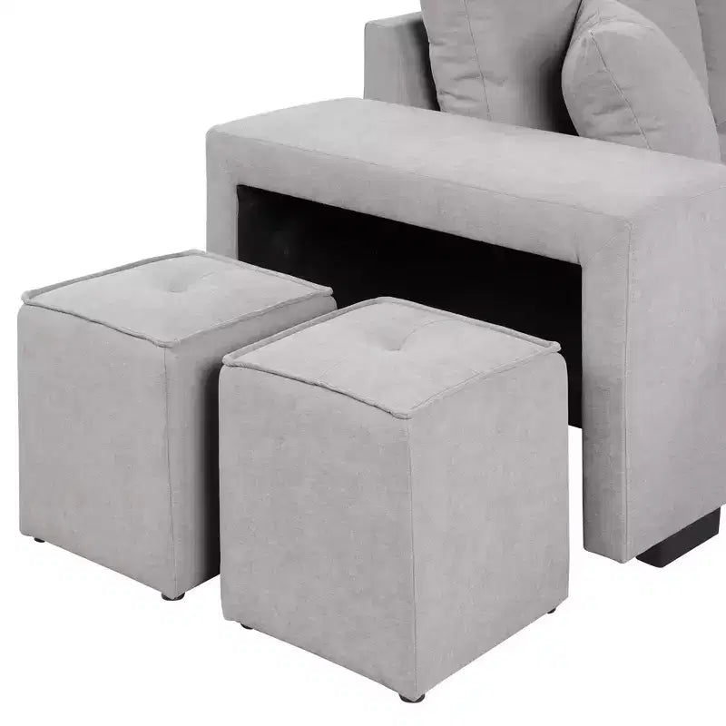 Divano letto estraibile componibile a L moderno 104.5 con 3 posti, chaise longue contenitore e 2 sgabelli per soggiorno