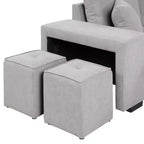 Divano letto estraibile componibile a L moderno 104.5 con 3 posti, chaise longue contenitore e 2 sgabelli per soggiorno