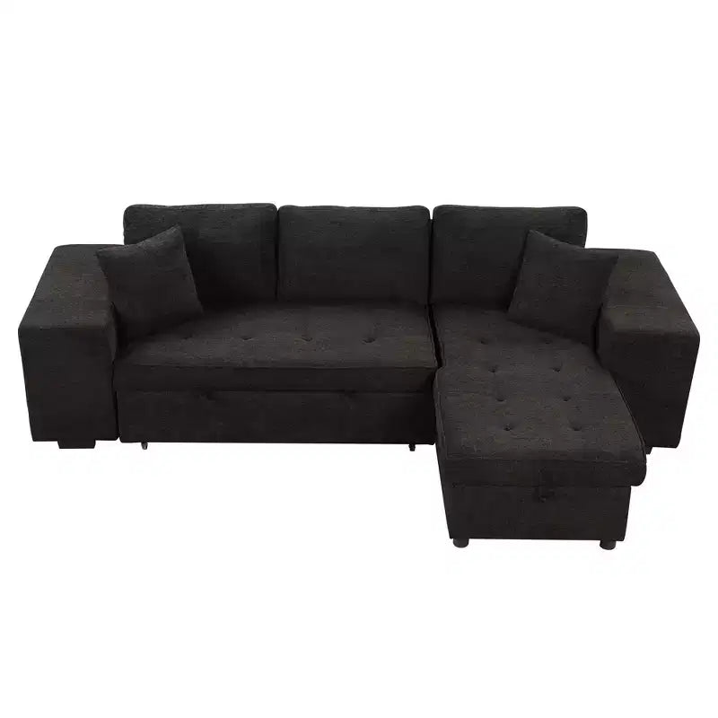 Divano letto estraibile componibile a L moderno 104.5 con 3 posti, chaise longue contenitore e 2 sgabelli per soggiorno
