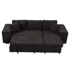 Divano letto estraibile componibile a L moderno 104.5 con 3 posti, chaise longue contenitore e 2 sgabelli per soggiorno