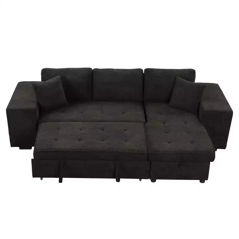 Divano letto estraibile componibile a L moderno 104.5 con 3 posti, chaise longue contenitore e 2 sgabelli per soggiorno
