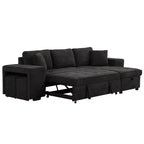 Divano letto estraibile componibile a L moderno 104.5 con 3 posti, chaise longue contenitore e 2 sgabelli per soggiorno