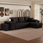 104.5 Modern L-Shape 3 Seat Reversible Sectional Couch Pull Out Sleeper Sofa with Storage Chaise and 2 Stools for Living Room Furniture Set