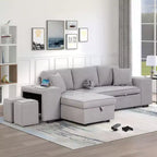 Divano letto estraibile componibile a L moderno 104.5 con 3 posti, chaise longue contenitore e 2 sgabelli per soggiorno