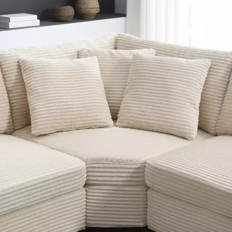 Divano sezionale a L convertibile 106, divano angolare in velluto a coste con bracciolo, portaoggetti, portabicchieri, caricatore USB, divano modulare oversize e confortevole