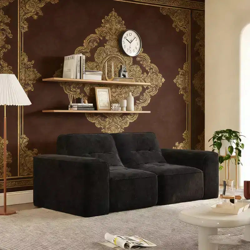 83,6 Divano componibile a 3 posti con design trapuntato, divano moderno in ciniglia scintillante, divano con seduta profonda per soggiorno, appartamento, ufficio, monolocale