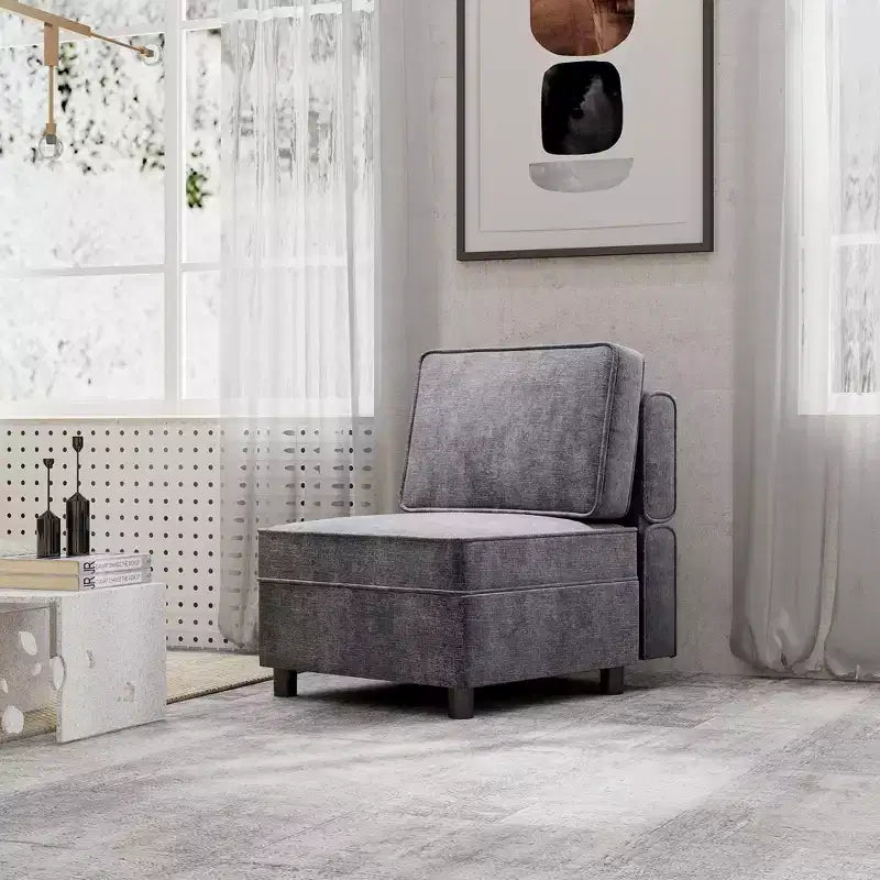 Divano Sezionale Modulare, Modulo Centrale con Contenitore, Schienale Regolabile in 11 Posizioni, Grigio 79P x 66L x 84A cm