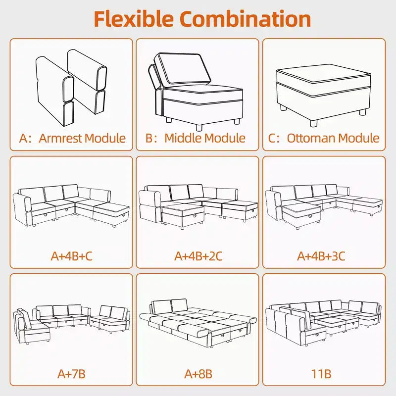 Divano Sezionale Modulare, Modulo Centrale con Contenitore, Schienale Regolabile in 11 Posizioni, Grigio 79P x 66L x 84A cm