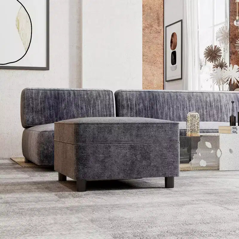 Divano Sezionale Modulare, Modulo Centrale con Contenitore, Schienale Regolabile in 11 Posizioni, Grigio 79P x 66L x 84A cm