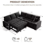 Divano componibile a L Dyonery con funzione letto, divano estraibile a 5 posti in ciniglia con USB e chaise longue contenitore