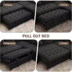 Divano componibile a L Dyonery con funzione letto, divano estraibile a 5 posti in ciniglia con USB e chaise longue contenitore