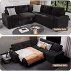 Divano componibile a L Dyonery con funzione letto, divano estraibile a 5 posti in ciniglia con USB e chaise longue contenitore