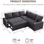 Divano componibile a L Dyonery con funzione letto, divano estraibile a 5 posti in ciniglia con USB e chaise longue contenitore