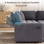 Divano componibile a L Dyonery con funzione letto, divano estraibile a 5 posti in ciniglia con USB e chaise longue contenitore