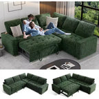 Divano componibile a L Dyonery con funzione letto, divano estraibile a 5 posti in ciniglia con USB e chaise longue contenitore