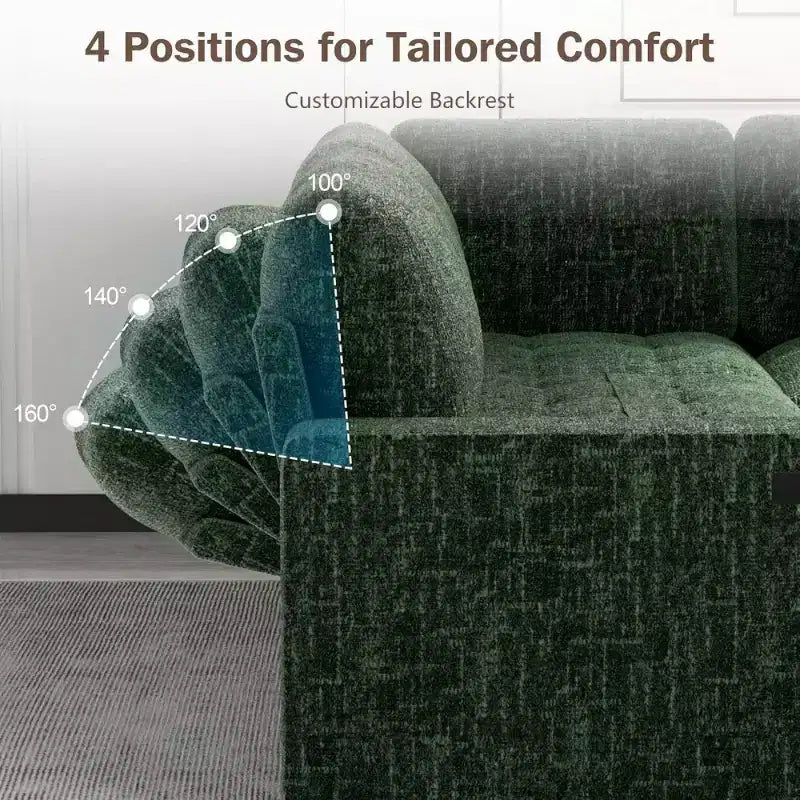 Divano componibile a L Dyonery con funzione letto, divano estraibile a 5 posti in ciniglia con USB e chaise longue contenitore