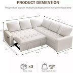 Divano componibile a L Dyonery con funzione letto, divano estraibile a 5 posti in ciniglia con USB e chaise longue contenitore