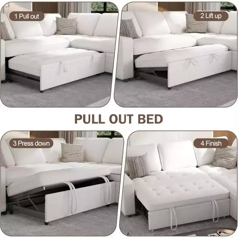 Divano componibile a L Dyonery con funzione letto, divano estraibile a 5 posti in ciniglia con USB e chaise longue contenitore