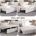 Divano componibile a L Dyonery con funzione letto, divano estraibile a 5 posti in ciniglia con USB e chaise longue contenitore