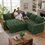 Divano componibile a L Dyonery con funzione letto, divano estraibile a 5 posti in ciniglia con USB e chaise longue contenitore