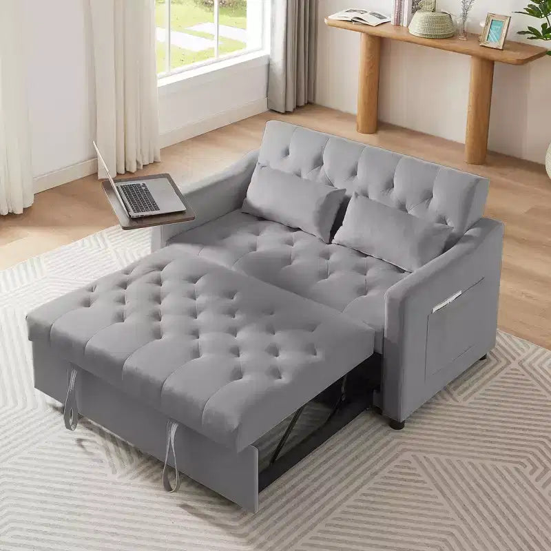 Divano letto, divani futon per soggiorno con tasca laterale, schienale regolabile, tessuto in velluto, divano letto estraibile, piccolo divano a due posti, divano letto componibile