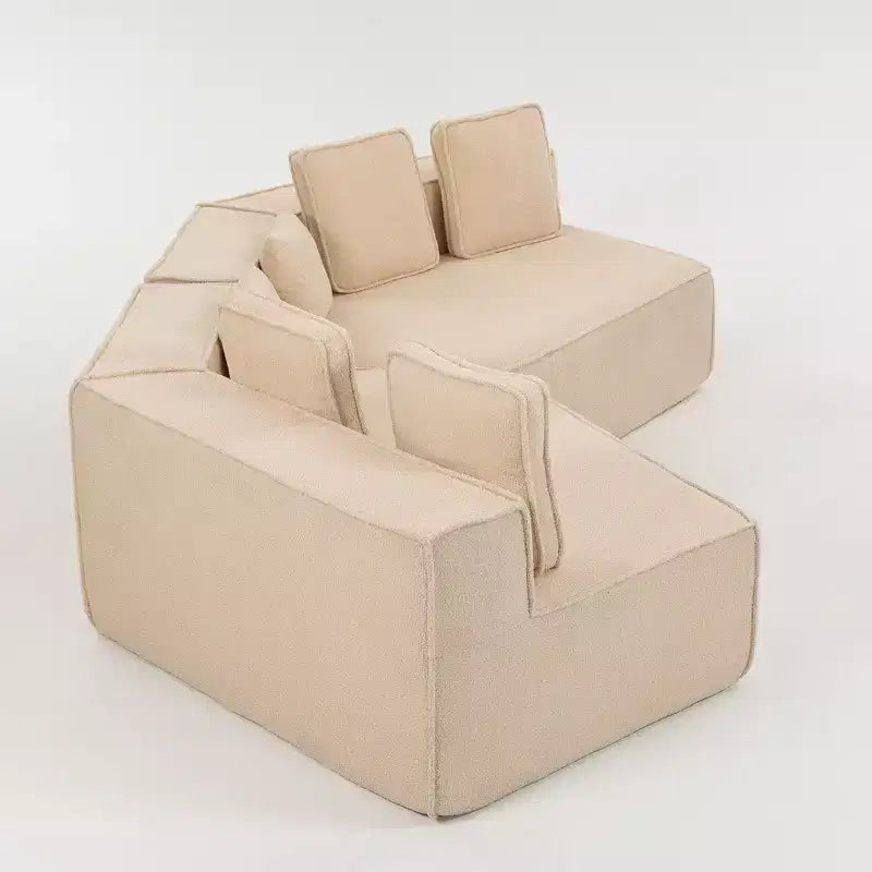 Divano Sezionale Modulare Whisen 132 in Tessuto Peluche Oversize, Divano Moderno Completamente in Schiuma con Sei Cuscini