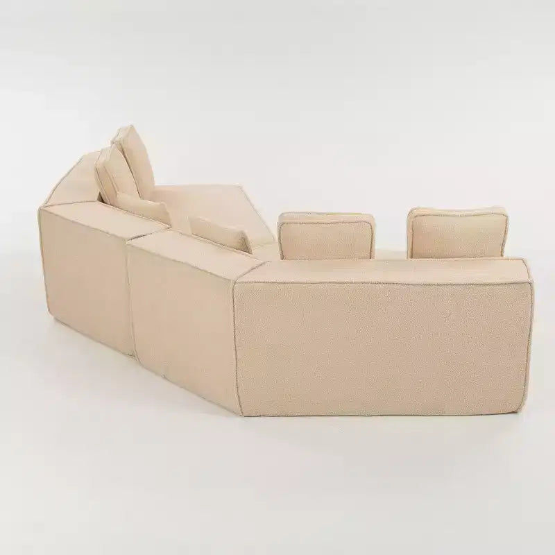Divano Sezionale Modulare Whisen 132 in Tessuto Peluche Oversize, Divano Moderno Completamente in Schiuma con Sei Cuscini