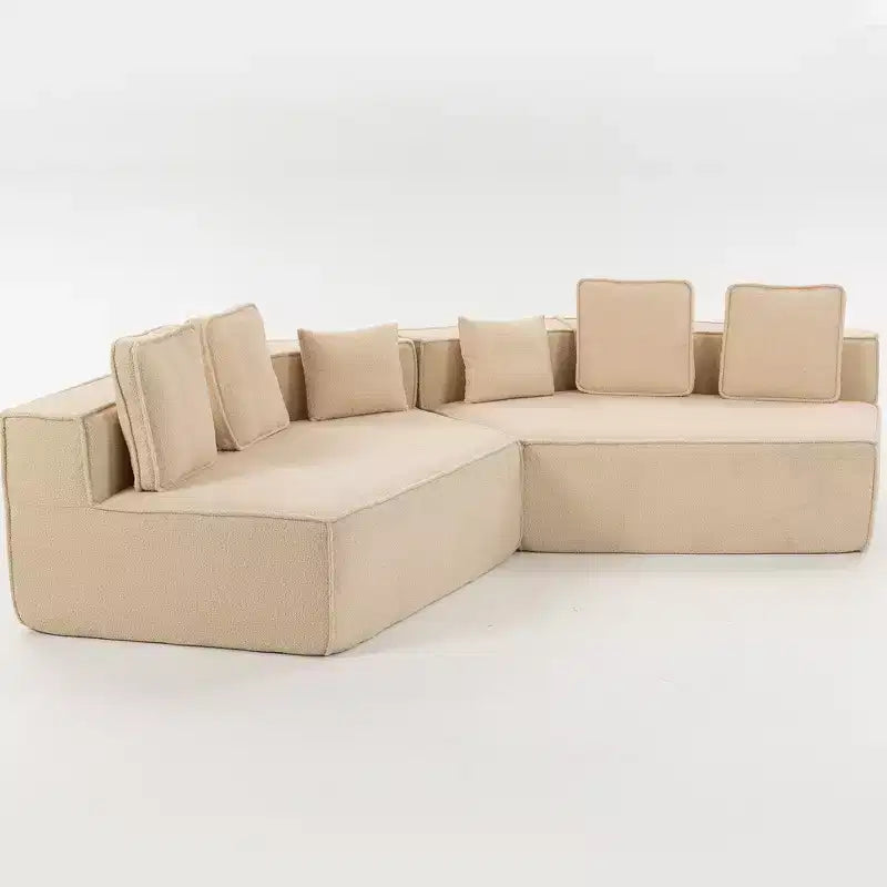 Divano Sezionale Modulare Whisen 132 in Tessuto Peluche Oversize, Divano Moderno Completamente in Schiuma con Sei Cuscini