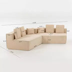 Divano Sezionale Modulare Whisen 132 in Tessuto Peluche Oversize, Divano Moderno Completamente in Schiuma con Sei Cuscini