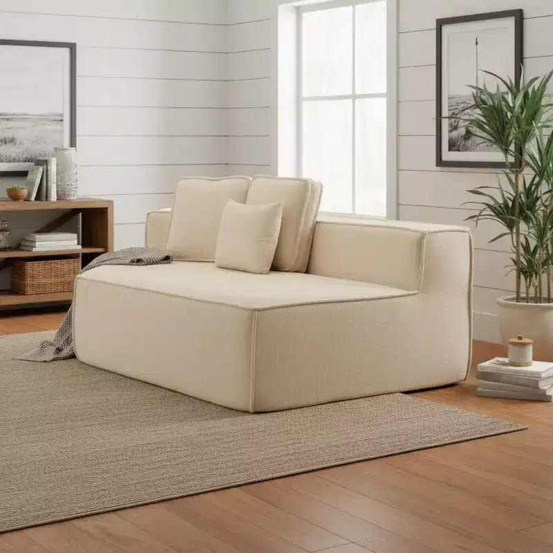 Divano Sezionale Modulare Whisen 132 in Tessuto Peluche Oversize, Divano Moderno Completamente in Schiuma con Sei Cuscini